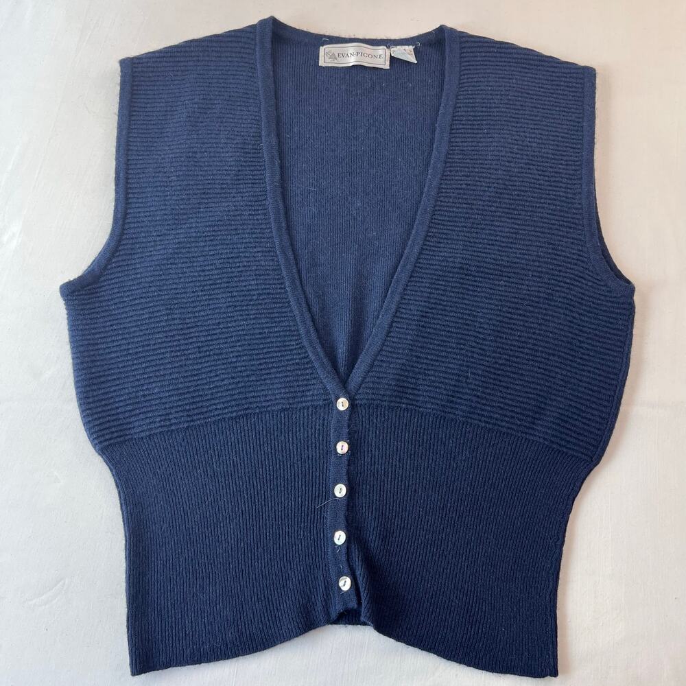 Evan Picone Vintage Lambswool Angora Navy Blue Sweater Vest women's Size Medium